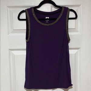 Anne Klein Purple Beaded Tank Top XS Bejeweled Metallic
